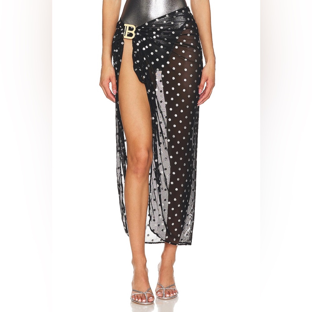 BALMAIN logo buckle polka dot pareo coverup